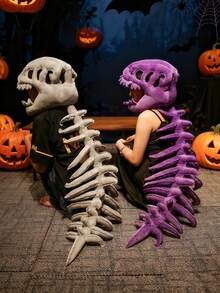 Adult Dinosaur Skeleton Costume Set, Funny Skull Outfit, Animal Themed Party Cosplay - Grey - View 3
