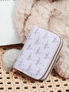 Avec un pompon, portefeuille polyvalent à motif nœud rose et amour, porte-cartes à double fermeture éclair, organisateur de cartes multi-cartes pour ranger les cartes de crédit - Rose bonbon - Voir 10