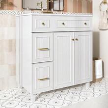 Bathroom Cabinet With Sink 81.7cm - Standing Bathroom Cabinet With Ceramic Washbasin, Lacquered Surface, Multifunctional Storage Space & Solid Wood Feet In A Modern Luxury Design - White - 白色 - 查看 6