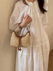 Túi tote đi biển mùa hè mới, kiểu dáng vintage, làm bằng rơm, có khóa kéo, thiết kế độc đáo hình lưỡi liềm kiểu Âu Mỹ, túi đeo vai chéo sang trọng, phù hợp cho đi làm hàng ngày, mua sắm, du lịch, đi học dành cho nữ. - Nhiều màu - Xem 5