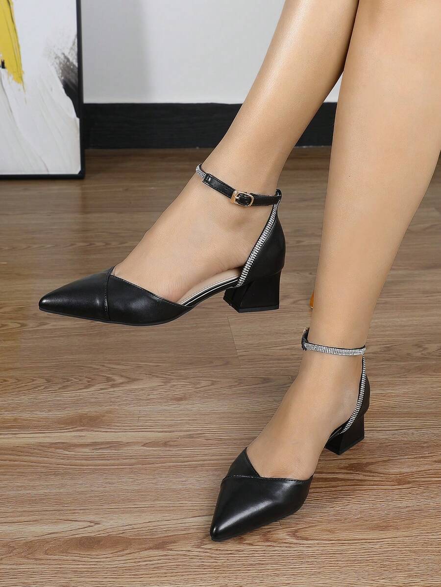 Giày sandal cao gót màu đen dành cho nữ, giày da thanh lịch gót dày, giày bít mũi đế xuồng thoải mái kiểu Mary Jane cho mùa hè - màu đen - Xem 1