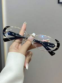 Visivana 1 件金属几何复古椭圆形镜框派对、海滩、旅行、校园装饰女士透明镜片眼镜、嘻哈、朋克风格透明眼镜配件女士眼镜配件 - 彩色 - 查看 6