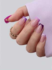 150 piezas Puntas de uñas francesas azules rectangulares - Puntas de uñas rectangulares, puntas de uñas acrílicas, puntas de extensión de uñas acrílicas falsas azules removibles, 15 tamaños, adecuadas para DIY, suministros de uñas de regalo azul para primavera/verano para mujeres - Morado - Ver 2