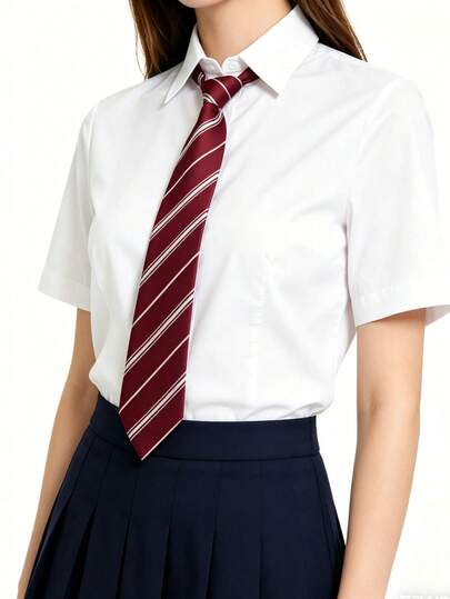 1pc Women's Necktie, Summer Academic Style | Burgundy Striped Tie, Suitable For Commuting And Dating, Lightweight Academic Striped Tie, Decoration For K/DK Uniform