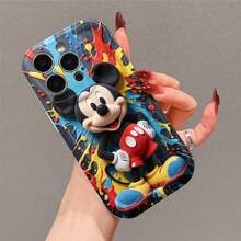 Disney Licensed Mickey Mouse Phone Case, Raised Flocked Mickey Character With Blue-Yellow Shoes On Red-Blue-Yellow Paint Splatter Print, Scratch-Resistant Protective Case For IPhone 17, 16, 15, 14, 13, 12, And 11 Pro Models.. A Fun Gift For Family, Friends, Birthdays, Holidays, And Special Occasions. - 白色 - 查看 3