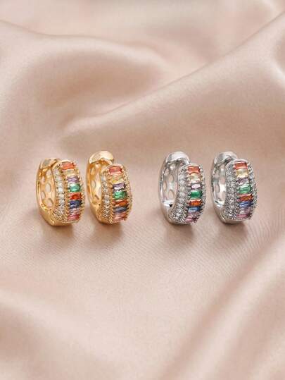 2 đôi bông tai hình chữ U hình học đính đá Cubic Zirconia bằng đồng, thích hợp cho nữ, ngọt ngào và tươi sáng, phù hợp cho các buổi hẹn hò, một món quà Valentine lý tưởng cho bạn gái, phụ kiện thiết kế độc đáo và khác biệt, cũng là một món quà tuyệt vời cho bạn thân.