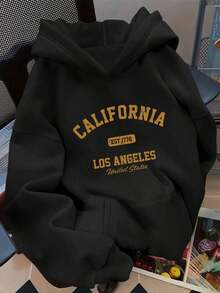 [FNI Fusion]Plus Size Women Clothes | Retro California Los Angeles Letter Print Hoodies For Women, Oversized Casual Tops Women, Perfect For Vacation Outfits Women & Valentine's Day Date Looks, Cozy Fleece Lined Drop Shoulder Hoodie For Daily & Holiday WearWomen Long Sleeve Sweatshirts Plus Size Spring Break Summer Tops For Women Relaxed Daily Outfit. - Đen 2 - Xem 8