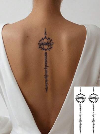 1pc Thai Lotus Mantra Waterproof Temporary Tattoo, Durable, Ins-Style Back/Spine Decoration, Niche Design