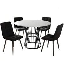 Dining Table Set (5 Pieces), Dining Table Set With 4 Chairs, Kitchen Table Set, 100cm Diameter Round Dining Table With Black Metal Legs, White MDF Tabletop, Black Velvet Dining Chairs - Multicolor - View 3