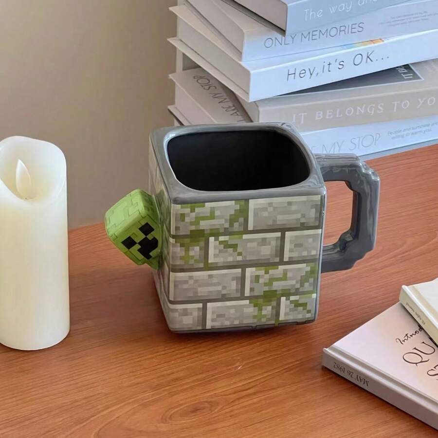 Cốc sứ 3D hình Creeper trong Minecraft, cốc nước dung tích lớn với tay cầm sáng tạo hình gạch đá pixel, cốc cà phê để bàn chủ đề game, món quà thiết thực cho game thủ. - Nhiều màu - Xem 1