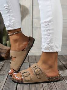 Dép lê mùa hè unisex, kiểu dáng thời trang với hai quai điều chỉnh được, đế bằng nút bần mềm mại, thoải mái cho hoạt động ngoài trời và đi biển. - Màu be - Xem 3