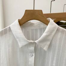 Blouse élégante à manches longues brodée pour femmes, blanc polyvalent - Blanc - Voir 2