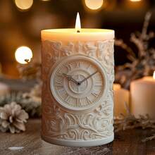 Clock Relief 3D Cylindrical Candle Silicone Mold Rome Scale Clock Relief Cylindrical Candle Silicone Mold Rome Clock Relief Resin Plaster Mold Arts Crafts Mold Decorative Gift - A - View 5