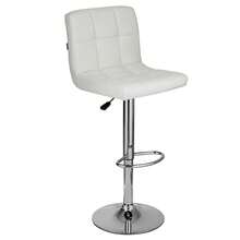 Baroni Home taburete de bar o de cocina en tejido acolchado, regulable y giratorio a 360°, con respaldo y reposapiés, estructura de acero cromado, 1-2 piezas, negro-blanco en polipiel - Blanco - Ver 8