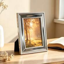 Beaded Electroplated Silver/Gold Metal Photo Frame, 4"X6"/5"X7", Luxury Desktop Display, Bedroom/Living Room Decor, Gift, Commemorative, Class, Couple, Elderly, Retirement, Honor Photos - 1PC - View 5