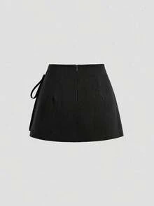 Falda-Pantalón Casual con Cintura Alta, Diseño Envolvente y Lazo Lateral, Perfecto para Look de Verano y Eventos Sociales - Negro - Ver 7