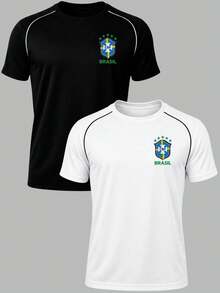 Kit Of 2 Men's Brazil World Cup Fan T-Shirts For The Brazilian National Team - Black and White - View 1
