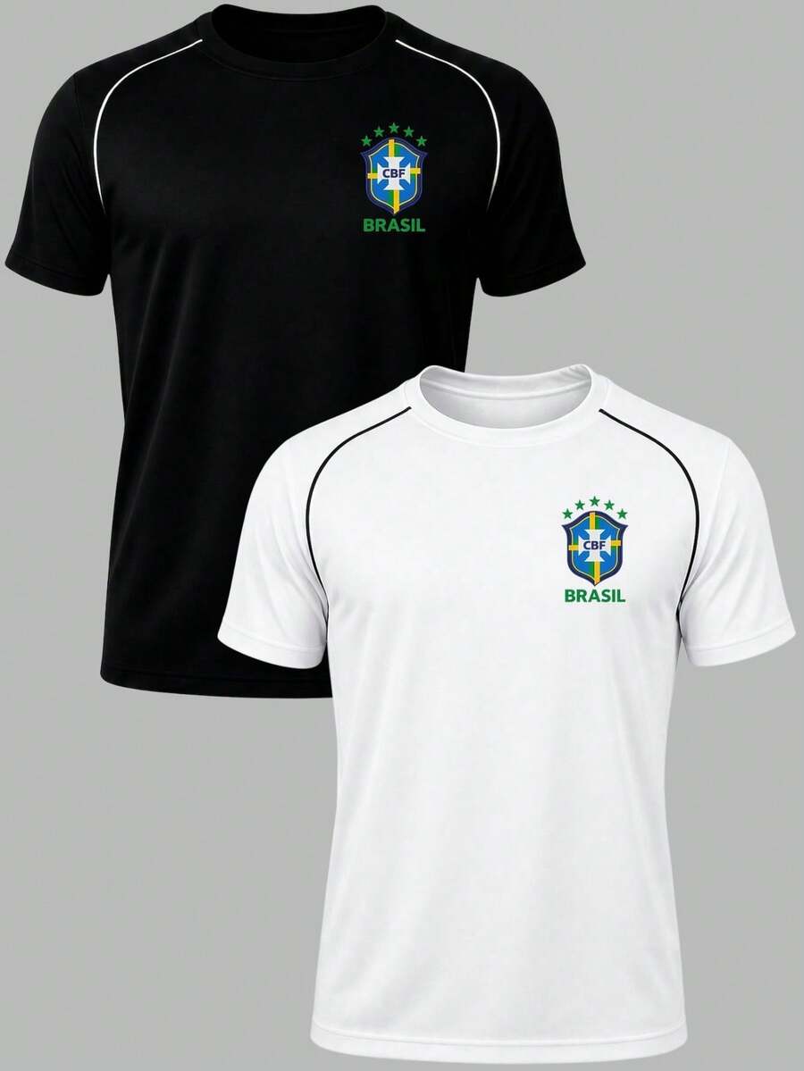 Kit Of 2 Men's Brazil World Cup Fan T-Shirts For The Brazilian National Team - Black and White - View 1
