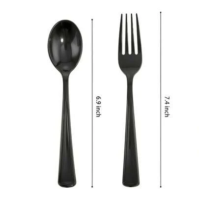 100/50/25/12pcs Black Reusable Dinnerware Set, Suitable For Pasta, Steak, Dessert, Cake, Easy To Clean, Great For Birthday, Wedding, Party, Team Building, Christmas, Dinner, Family, Outdoor, Holiday Gatherings (Multiple Sizes Available For Any Number Of Diners)