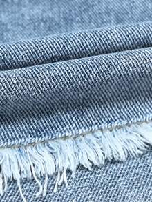 Quần short denim rách gấu dành cho nữ, kiểu Hàn Quốc mùa hè, cạp cao, dáng chữ A, đa năng, rộng rãi, ống rộng, gợi cảm, thích hợp mặc thường ngày. - Rửa nhẹ - Xem 10