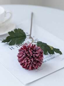 1/12 piezas Bola de crisantemo artificial, bola bordada, decoración de boda, florero para el hogar, adornos, restaurante, sala de estar, dormitorio, arreglo floral de mesita de noche, ramo de novia, flor de muñeca, corsage, materiales de decoración para fiesta de cumpleaños, regalo del Día de San Valentín, decoración de otoño (es normal que si el producto tiene un olor anormal, colóquelo en un lugar ventilado durante 1-3 días, el olor se reducirá) - Burdeos - Ver 4