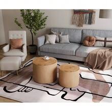 Nesting Coffee Table Set Of 2, Modern Round Coffee Table, Wooden Circle Accent Tables For Small Spaces Living Room Bedroom Balcony Office Drum Side Table, Natural Wood With Real Tree Ring - Maroon - View 7
