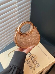 Túi xách mini acrylic mới, ví cầm tay thời trang, túi dự tiệc hình trăng lưỡi liềm cá nhân hóa với dây đeo xích. - Rượu sâm banh - Xem 6