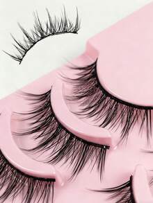 5 Pairs Of Doll Style Natural False Eyelashes Transparent Stem Manga Eye Lashes Comic Fairy Design Perfect For Role Playing Reusable - Black - View 4
