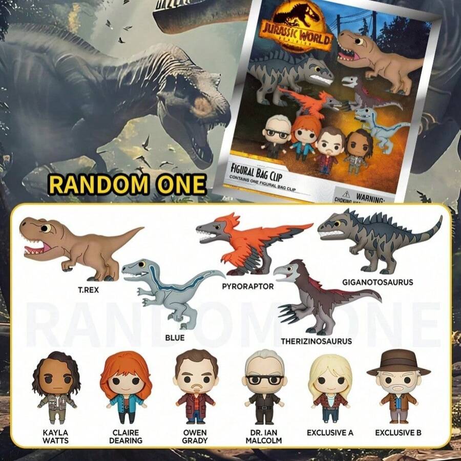 Jurassic World Official Authorized Blind Box 3D Stereoscopic Character Pendant, Random 1 Piece - T-Rex, Velociraptor Blue, Velociraptor Fiery, Claire Dearing, Anime Collector Backpack Decor, Universal Studios - Multicolor 1 - View 1