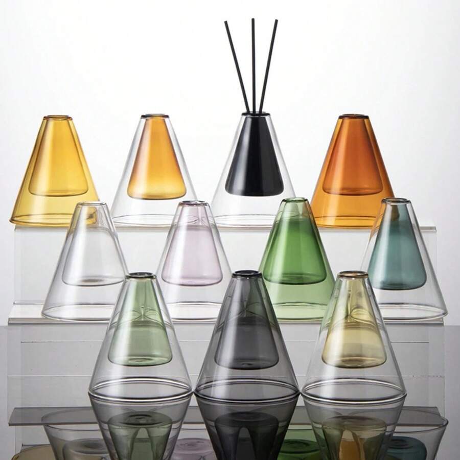 Double Layer Triangle Glass Aromatherapy Glass Bottle For Wedding Centerpiece Tealight Candle Holder Modern Home Decorations - Style B-amber - View 1