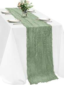 1pc Sage Green Cheesecloth Table Runner, 9.84ft (3m) Farmhouse Sheer Tablecloth 35 X 118 Inches (90 X 300cm) Boho Style Runner, Suitable For Wedding Bride Baby Shower Birthday Party Dining Table Decor - Grass Green - View 10
