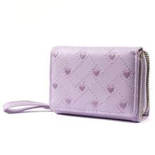 Women's Wallet With Microfiber, Embroidered Heart Coin Purse, 70% Off Card Holder, PU Leather Multi-Card Slot Card Holder - Pink - View 3