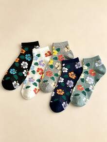6 pares de calcetines tobilleros para mujer con estampado de flor de loto, calcetines cortos finos, transpirables y cómodos, con elástico, de patrón floral tropical de alta calidad para uso diario, primavera/verano - Multicolor - Ver 3