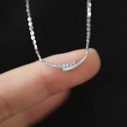 BALMORA 1 chiếc dây chuyền mặt dây hai lớp bằng bạc Sterling 925 khảm đá Zirconia hình học cong sáng bóng, quà tặng trang sức cho nữ giới dự tiệc và đeo hàng ngày.