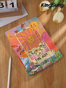 Kingsung 太陽塔羅牌豹紋拼貼圖案平板保護殼，相容 iPad 9.7/10.2/10.5/10.9/12.9/Pro 11、第 10 代、Air 8 (M4) 2026 (11/13 吋)，相容 Galaxy Tab S6 Lite 10.4 吋，相容 Kindle Paperwhite 第 12 代 2024、Kindle 第 11 代 2022，提供柔軟防震保護，支援智慧支架/自動喚醒/睡眠 - 彩色 - 查看 3