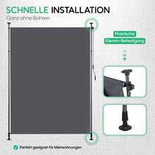 Vertical Outdoor Blind With Clamp Fixing, Extendable, Drill-Free Installation, Wind And Privacy Protection For Balcony And Terrace, Weather-Resistant, Anthracite, With Crank Handle, 200 X 270 Cm - A - View 7
