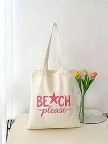 Túi tote in họa tiết thời trang, túi đeo vai bằng vải canvas dung tích lớn, phù hợp cho đi biển, du lịch và sử dụng hàng ngày. - Nhiều màu - Xem 1