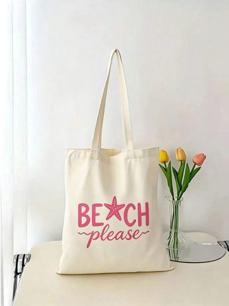 Túi tote in họa tiết thời trang, túi đeo vai bằng vải canvas dung tích lớn, phù hợp cho đi biển, du lịch và sử dụng hàng ngày. - Nhiều màu - Xem 1