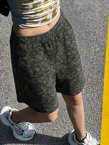 1pc Girl & Girls' Fashionable Versatile Outdoor Sports Casual Running Fitness Straight Shorts, Summer - Black - View 10