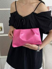 Túi cầm tay màu trơn thời trang Xuân/Hè mới, túi xếp ly hình đám mây, túi phong bì thường ngày, túi đựng mỹ phẩm, túi phụ kiện du lịch, túi lót, túi đựng đồ vệ sinh cá nhân, túi đựng đồ. - Màu Hồng Tươi - Xem 8