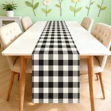 1 chiếc khăn trải bàn hình chữ nhật bằng polyester họa tiết kẻ caro đen trắng phong cách Bohemian tối giản, in một mặt, thích hợp trang trí nhà bếp, phòng ăn trong nhà và ngoài trời, tuyệt vời cho các buổi họp mặt và lễ kỷ niệm. - Nhiều màu - Xem 1