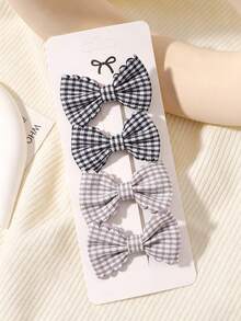 4pcs/Set Plaid Ruffle Bow Hair Clips For Girls, Full Covered Fabric Non-Damaging Duck Clips, Collegiate Style Suitable For Daily Looks, Gift For Birthday, Party, Friendship, School - Multicolor - View 11