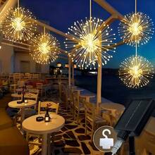 1pc Solar Powered Outdoor Firework Lights, 300/450 LED Fairy String Lights, Warm White/Multi-Color/White, 8 Modes Copper Wire Fairy Lights For Patio, Umbrella, Eaves, Garden, Tree, Tent, Hotel Decor - Fireworks Lights - View 2