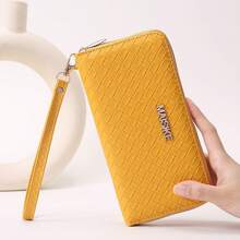 Long-Style Fashionable Zippered Multifunctional Large-Capacity Wallet Woven Card Holder Clutch Bag - Black - View 2