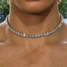 1pc Men's Hip Hop Rhinestone Necklace, Square Cubic Zirconia Pendant Necklace, Fashionable Jewelry Set And Gift For Men - Multicolor - View 1