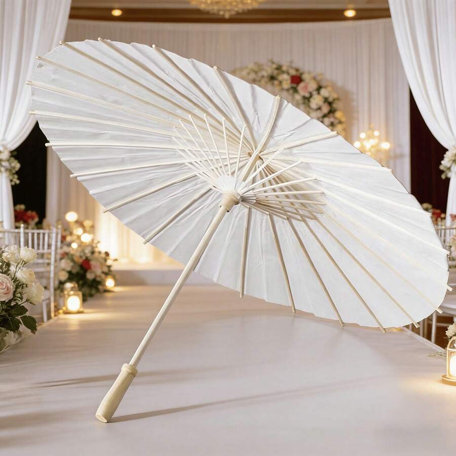 1 chiếc ô giấy dầu trắng trơn, bán sỉ, tự làm, vẽ tay, màu trắng. - trắng - Xem 1