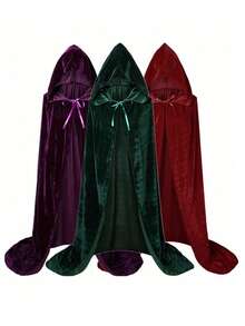 Velvet Hooded Cloak, Adult Wizard Cloak, Unisex, Essential For Vampire And Witch Costumes, Ideal For Halloween And Christmas Parties, Easy To Wear And Store, Perfect Holiday Gift - Multicolor - View 2