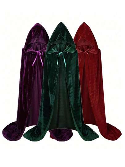 Áo choàng nhung có mũ, áo choàng phù thủy dành cho người lớn, unisex, cần thiết cho trang phục ma cà rồng và phù thủy, lý tưởng cho các bữa tiệc Halloween và Giáng sinh, dễ mặc và cất giữ, món quà ngày lễ hoàn hảo.