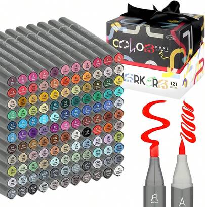 121 Cores Caneta Marcadora De Cabeça Dupla Lavável Conjunto De Canetas De Aquarela Infantil Com Estojo Para Desenho Escolar Arte Criança