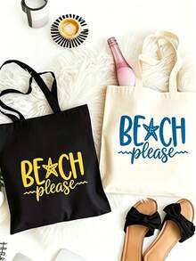 Túi tote in họa tiết thời trang, túi đeo vai bằng vải canvas dung tích lớn, phù hợp cho đi biển, du lịch và sử dụng hàng ngày. - Nhiều màu - Xem 4